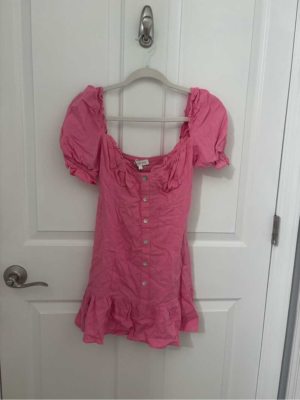 Sweet Pot Pink Button-Front Puff Sleeve Mini Dress size 6